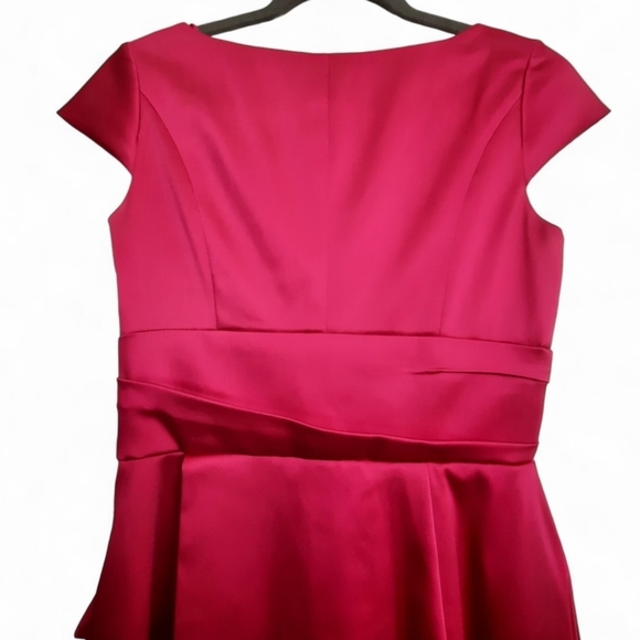 KAY UNGER NEW YORK Fuchsia Midi Sheath Satin Dress Cocktail Party Formal Pink 2 - Picture 5 of 7